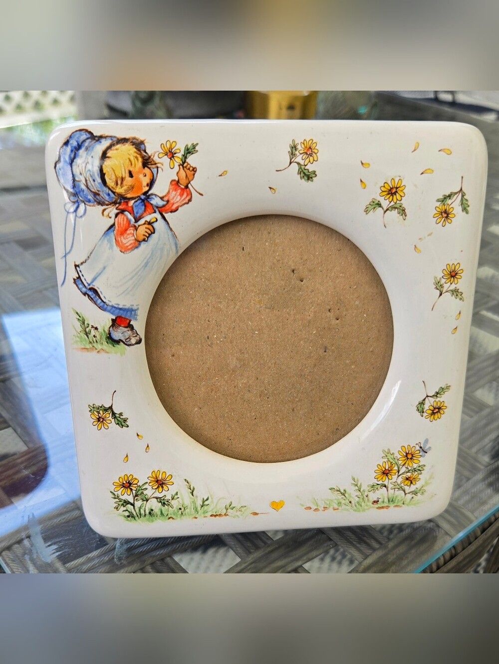 Vintage 80s Porcelain Picture Frame Cottage Country Floral